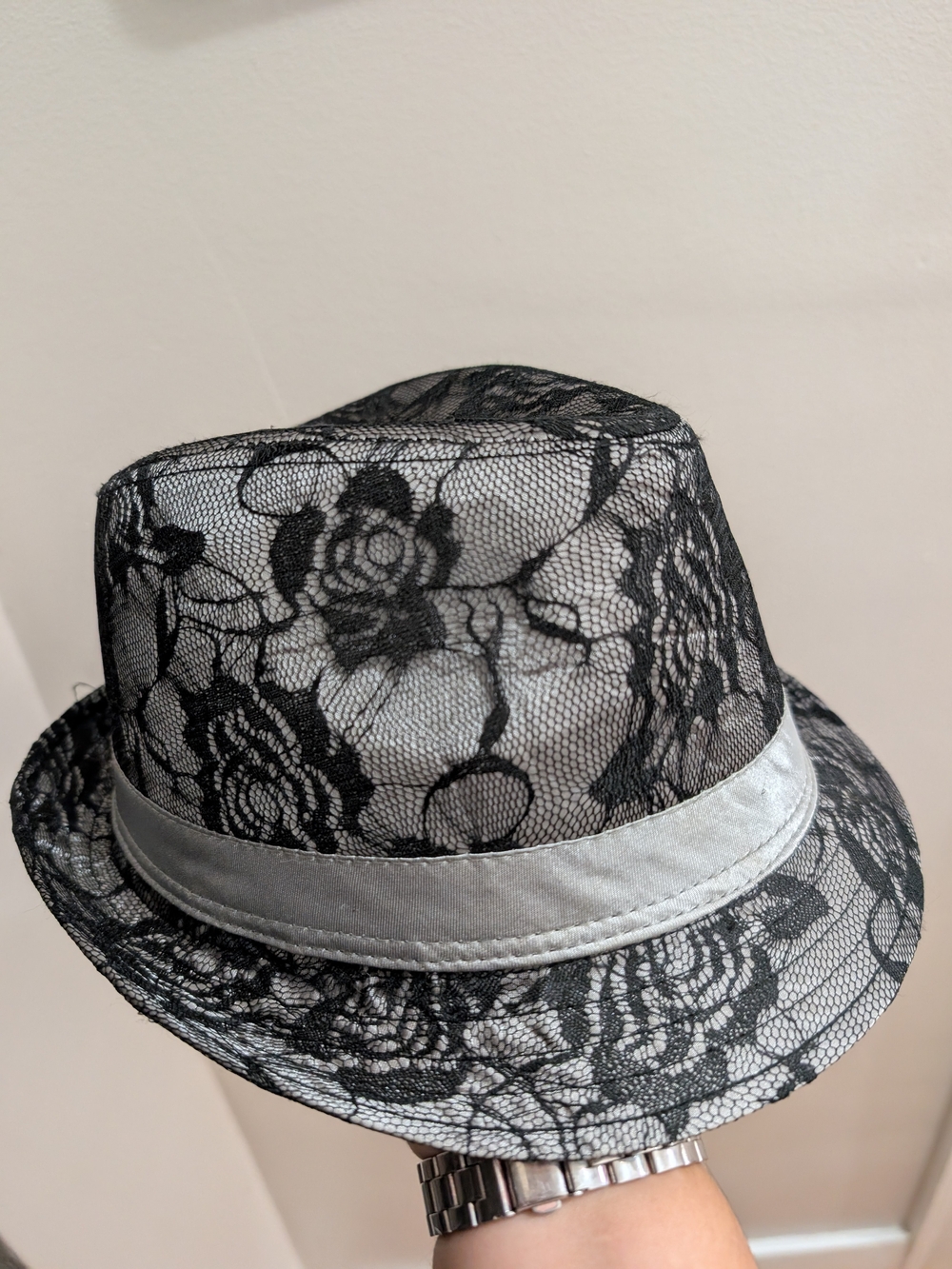 Floral Lace Fedora in Black & Gray